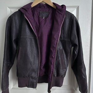 Purple Faux Leather Jacket with Hood - Small/XS